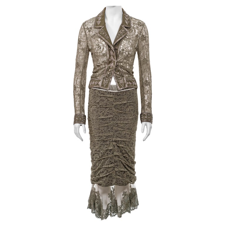 Christian Dior by John Galliano green lace beaded skirt suit 