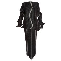 Issey Miyake Black Pleated Polyester Skirt Suit, Autumn - Winter 1994-95
