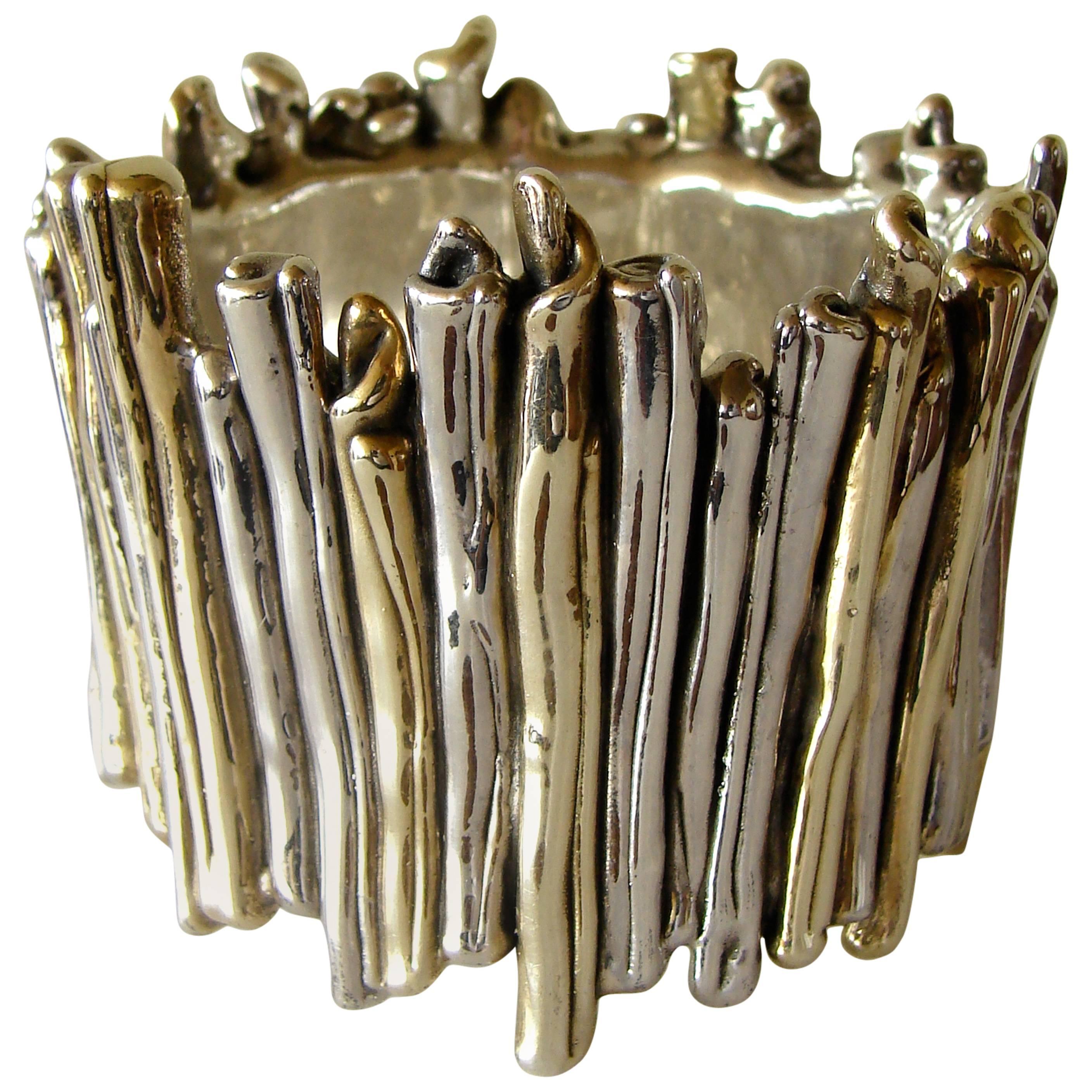 David Varsano Wide Silver and Gold Brutalist Bracelet, 1970s  