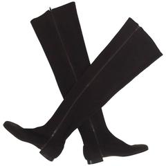 Vintage Andrea Pfister thigh high brown neoprene side zipper boots 8
