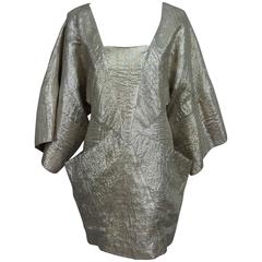 Pucci gold metallic slub silk & linen kimono sleeve mini dress 
