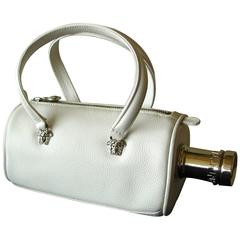 Whimsical Versace Couture Tote Bag Absolut Vodka Bottle Bag White Leather 1990s 6