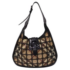 Burberry Nova Check Canvas And Leather Studded Brooke Warrior Hobo