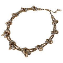 Vintage Elegant Marcel Boucher Gold and Pave Knot Necklace