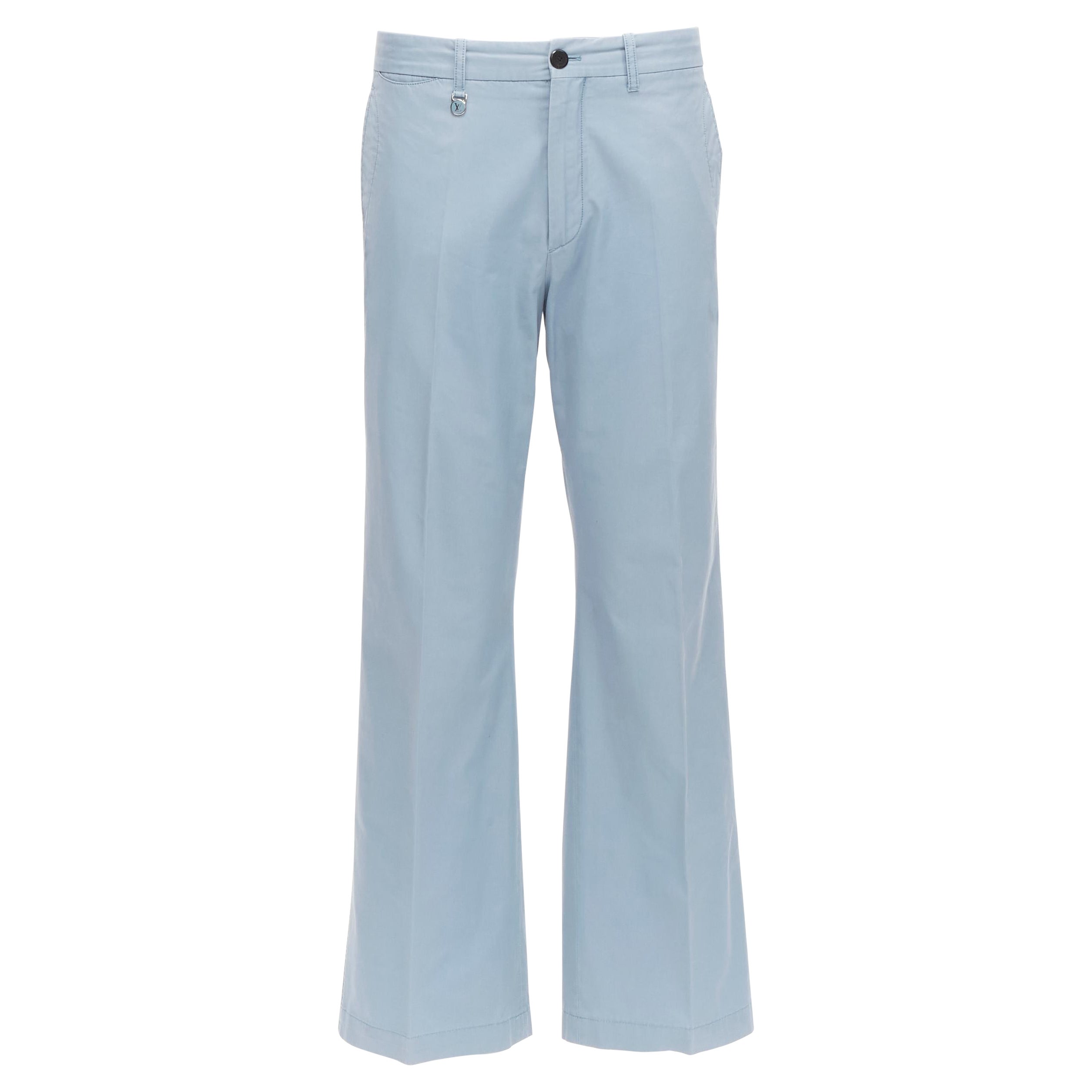LOUIS VUITTON LV logo plate light blue topstitch pocket flared pants EU42 M For Sale