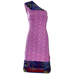 Vintage Gianni Versace Couture 1990s One Shoulder Mixed Media Bodycon Star Dress 8