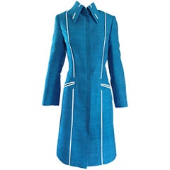 Giacca cappotto Max Nugas Haute Couture vintage in seta shantung blu ceruleo, anni '70