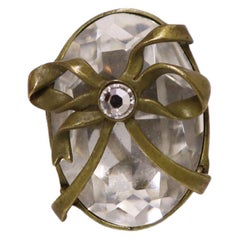 Christian Dior Crystal Brass Ring with Bow Detail