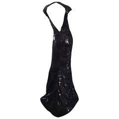 Incredible Vintage Halston NWT $12,000 Open - Back Black Silk Sequin Gown Dress 3