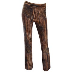 Vintage Moschino Couture Tree Bark + Hearts 1990s Novelty Pantaloni con orlo svasato