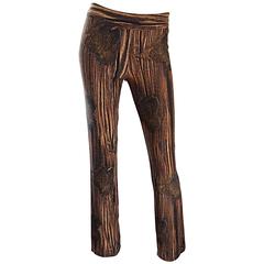Vintage Moschino Couture Tree Bark + Hearts 1990s Novelty Flared Hem Trousers 10