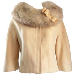 Incredible Retro Lilli Ann 1960s Ivory Wool + Fur Cropped Swing Jacket Coat