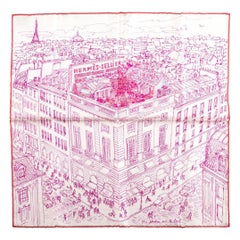 Écharpe Gavroche « Le Jardin » en soie fuchsia Hermès, neuve dans sa boîte