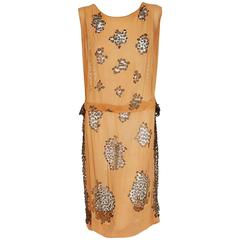 1920's Goupy Haute-Couture Tangerine Silk & Metallic-Gold Lace Flapper Dress 9