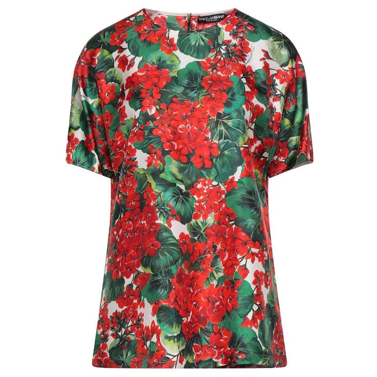 Dolce and Gabbana Multicolor Silk Red Geranium Floral Top Blouse T