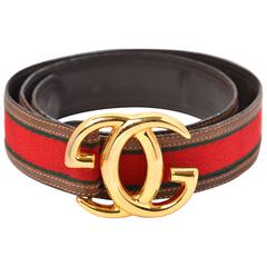 Vintage Gucci Leather and Canvas Belt with Gold-Tone Double G's at 1stDibs  | vintage gucci belts, rare gucci belts, classic gucci belt
