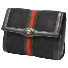 1980s Gucci Black Canvas and Leather Clutch from the "Accessory Collection"