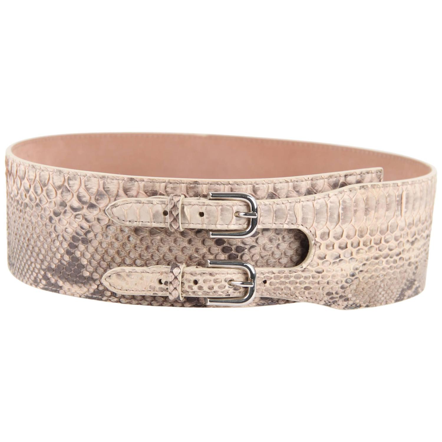 Emilio Pucci Italian Beige Snakeskin Wide Belt Double Buckle Size 75 30 At 1stdibs