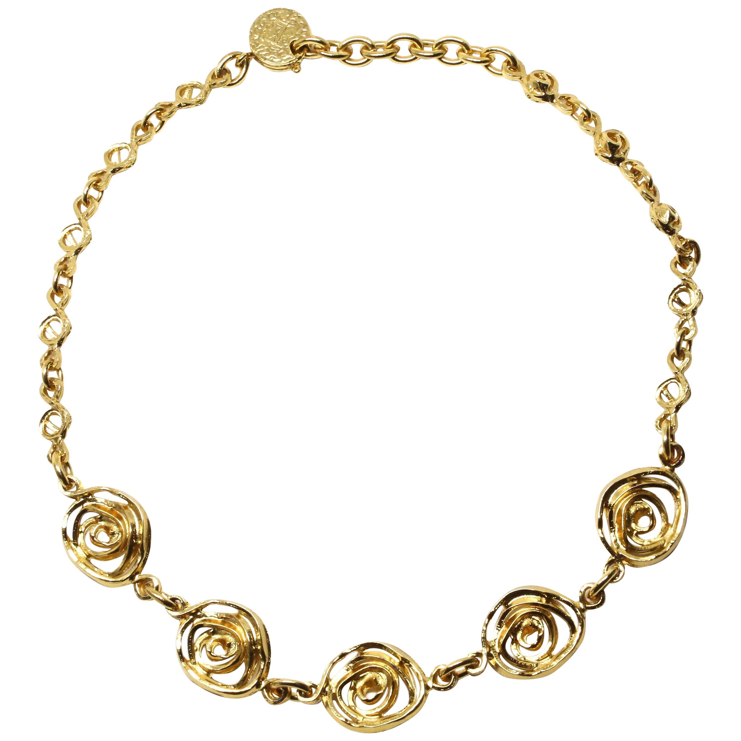 1990's YVES SAINT LAURENT gilt rose necklace For Sale