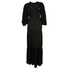 OSSIE CLARK Quorum black moss crepe dress with embroidered moons & stars