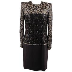 ANDRE LAUG Vintage Black Embellished LONG SLEEVE Evening DRESS 5