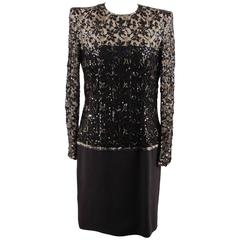  ANDRE LAUG Vintage Black Embellished LONG SLEEVE Evening DRESS 