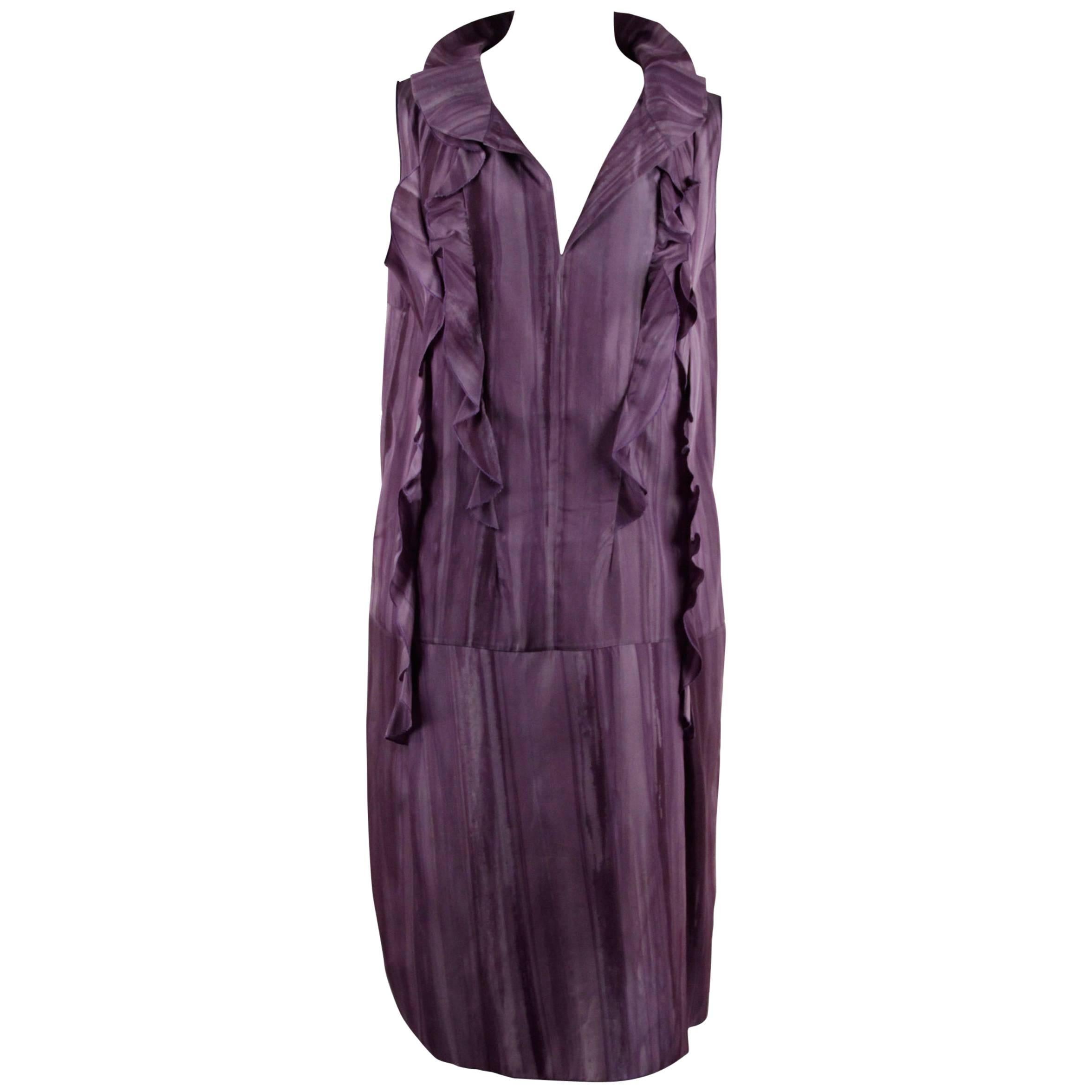 Marni Purple Silky Sleeveless Dress with Ruffles Size 42