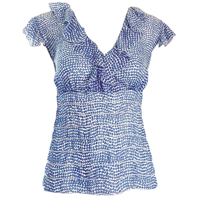 Oscar De La Renta Sheer Sequin Blouse