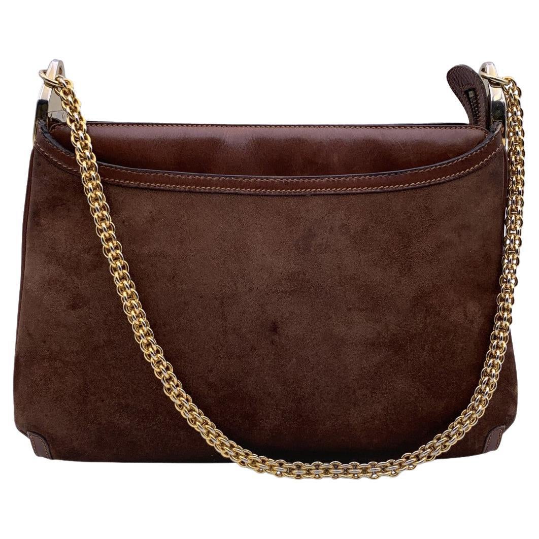 Gucci Vintage Brown Suede Shoulder Bag with Chain Strap