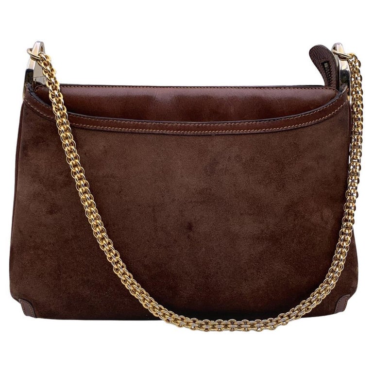 Gucci Vintage Brown Suede Shoulder Bag with Chain For Sale at 1stDibs