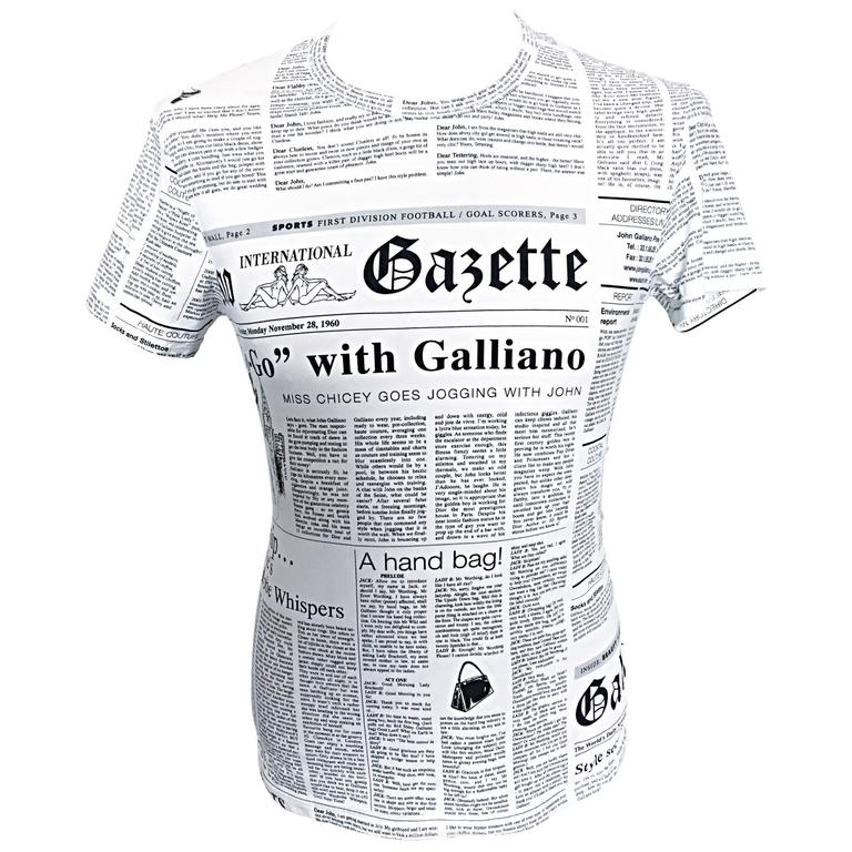 Iconic John Galliano Unisex Newspaper Newsprint Black and White Tee T Shirt  Top at 1stDibs | john galliano newspaper shirt, john galliano shirt,  galliano newspaper shirt