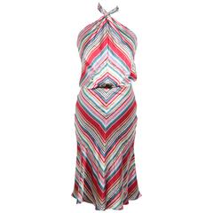 CHLOE Multicolor STRIPED Silk HALTERNECK DRESS Size 36 FR 1