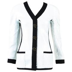 Vintage Chanel Boutique Black & White Sequined & 'CC' Button Structured Jacket