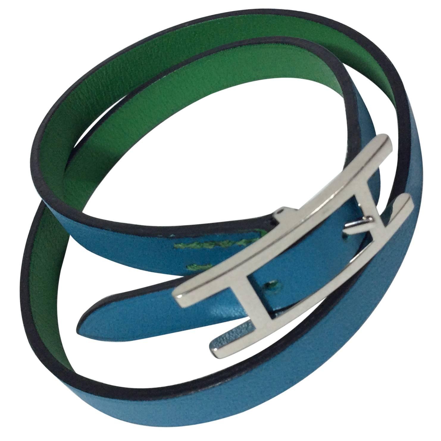 Hermes Wrap Leather Buckle Adjustable Bracelet For Sale