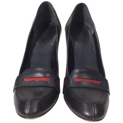 Gucci Black Leather With Green and Red Detail Pump