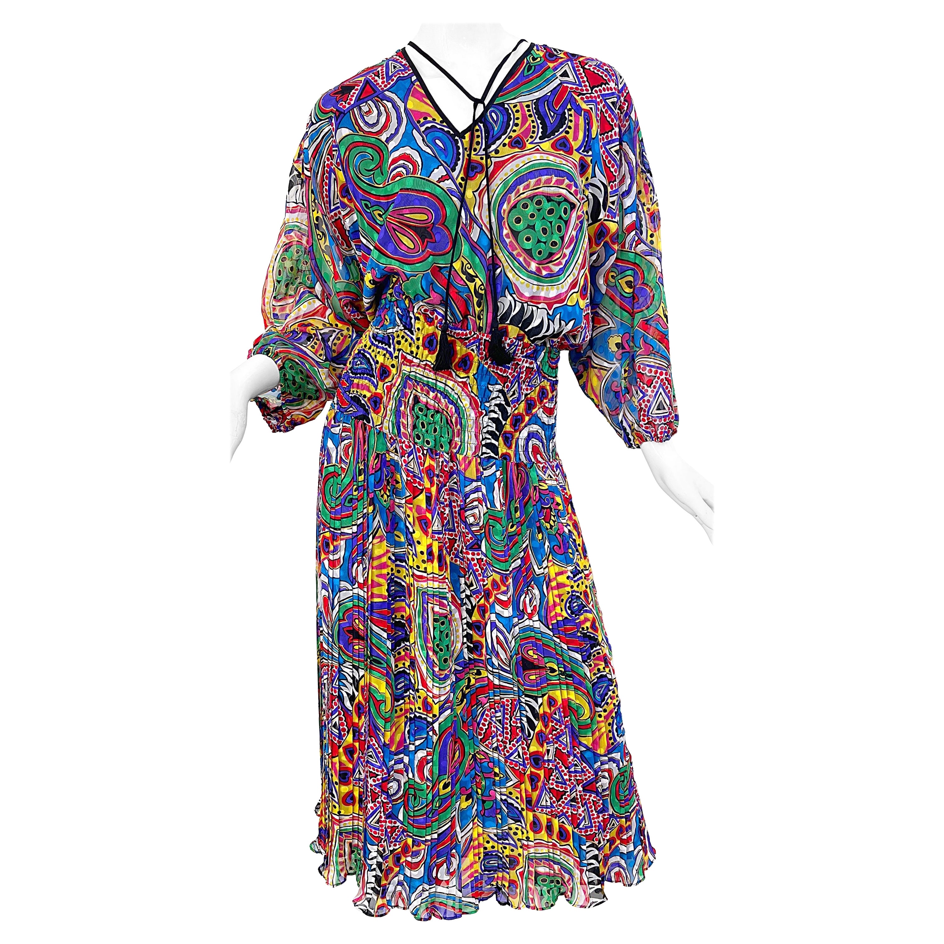 Diane Freis 1980 Novelty Heart Paisley Psychedelic Print Vintage 80s Dress en vente