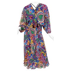 Diane Freis 1980s Novelty Heart Paisley Psychedelic Print Vintage 80s Dress