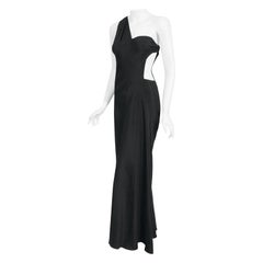 Archival 1994 Philippe Venet Couture Black Silk Asymmetric Cut Out Bias-Cut Gown