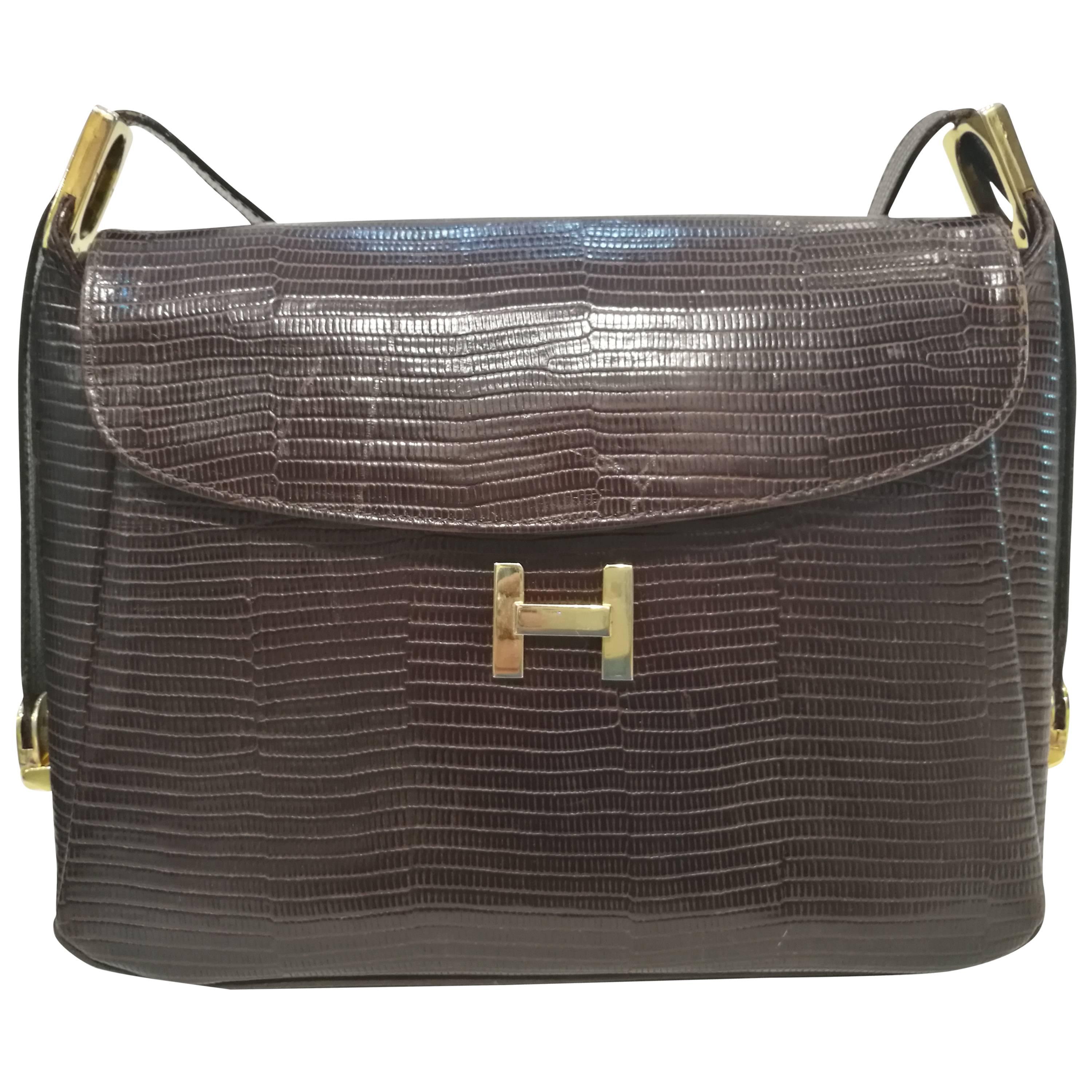 1970s Hermes Brown lizard leather bag