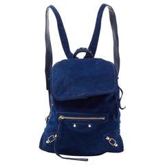 Balenciaga Bleu Pacifique Klassischer Reise Rucksack aus Wildleder und Leder Baby Diam