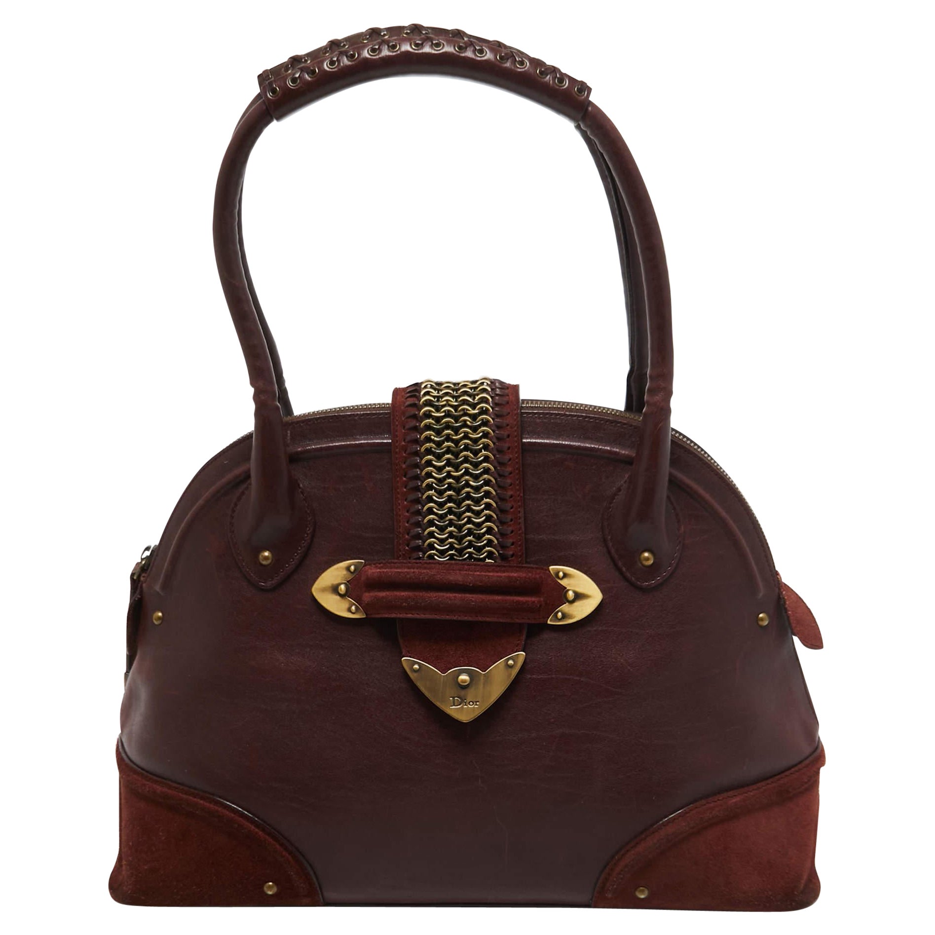 Dior Burgundy Leather and Suede Jeanne Satchel