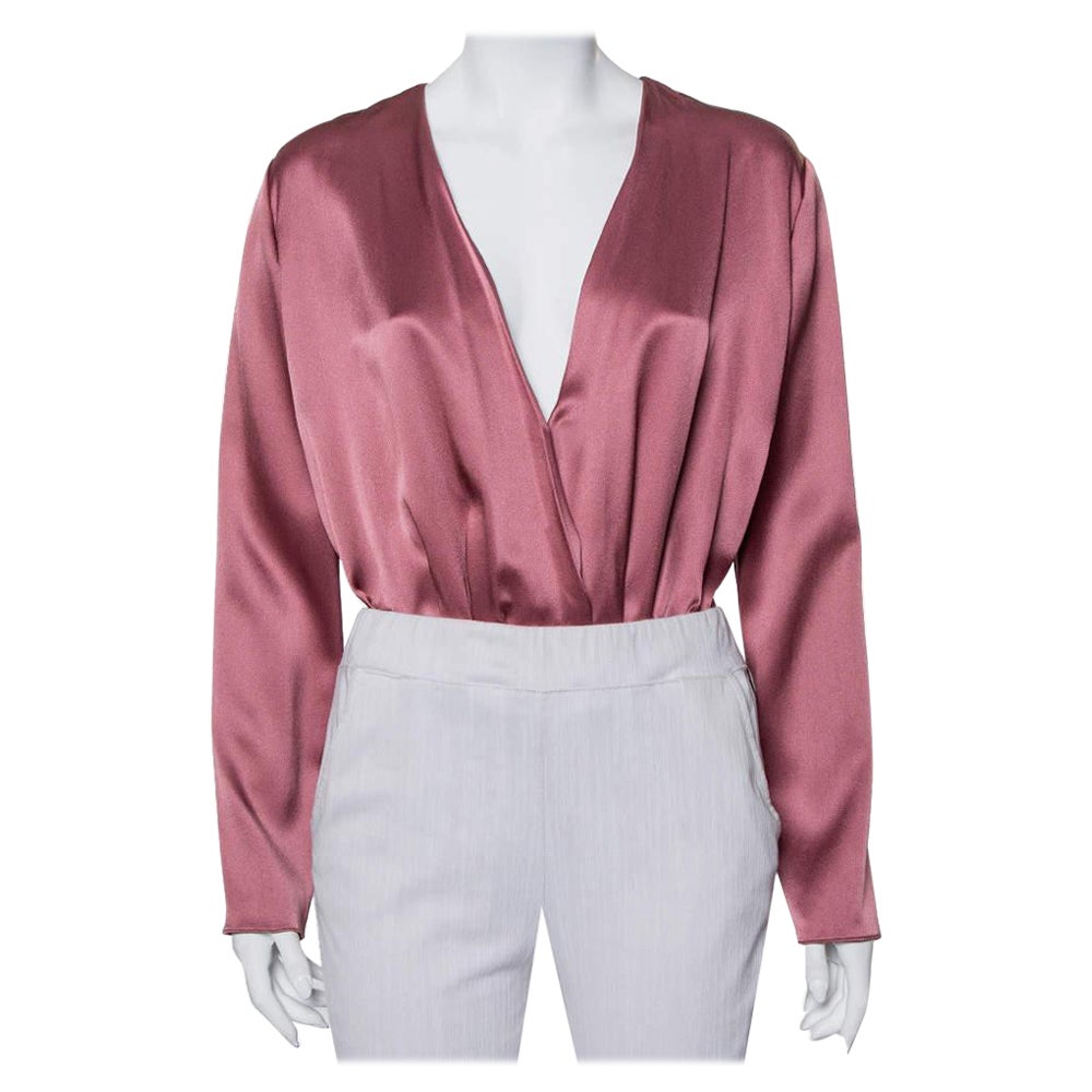 Cushnie et Ochs Pink Silk Charmeuse Faux Wrap Body Suit L For Sale