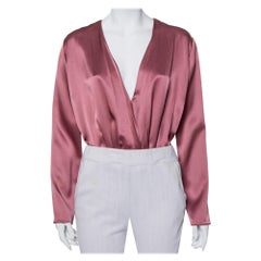 Cushnie et Ochs Pink Silk Charmeuse Faux Wrap Body Suit L