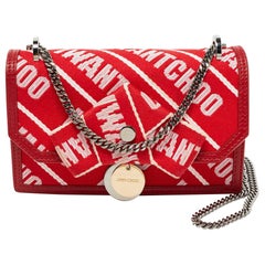 Jimmy Choo Red/White Canvas and Leather Logo Tape Bow Finley Shoulder Bag