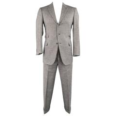Used Men's BRIONI 40 Regular Grey Herringbone Wool 33 30 Notch Lapel Suit