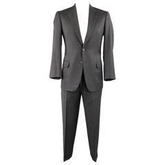 Used Men's BRIONI 40 Regular Charcoal Woven Textured Wool 33 30 2 Button Suit