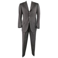 Men's KITON 40 Regular Charcoal Pinstripe Wool 33 30 3 Button Suit