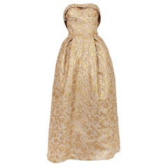 Will Steinman Strapless Gold Metallic Brocade Ball Gown w Rear Bow – XS, 1950s