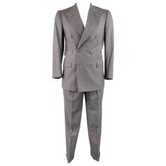 Men's KITON 40 Regular Charcoal Cashmere Peak Lapel Double Breasted 33 30 Suit