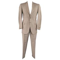Herren Anzug BRIONI 40 Regular Taupe Nadelstreifen Wolle/Leinen Fallendes Revers 33 30 Anzug